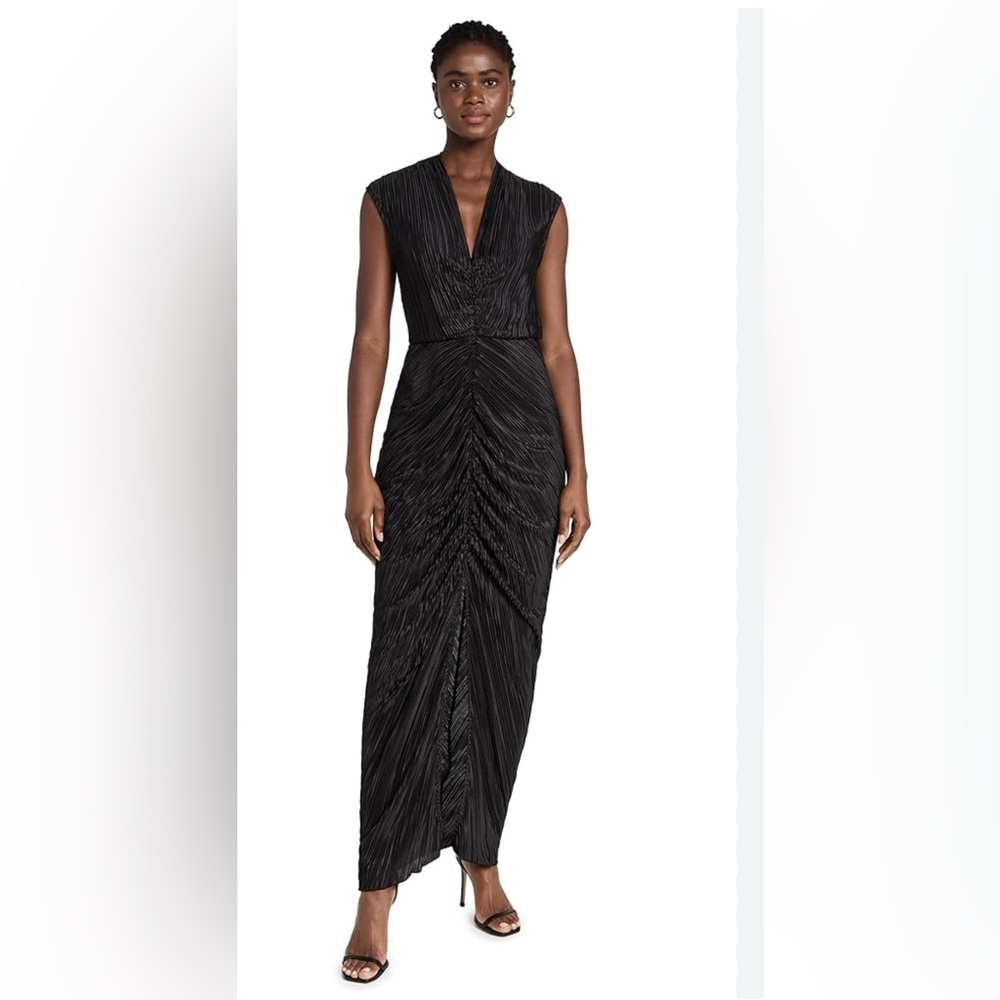 Good American black plisse floor-length dress